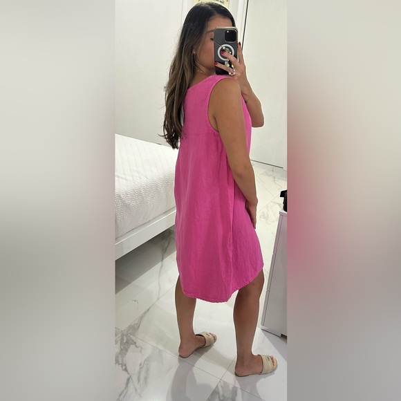 CP Shades “Jess” Scoop Neck Linen Dress in Hot Pink - Picture 3 of 8
